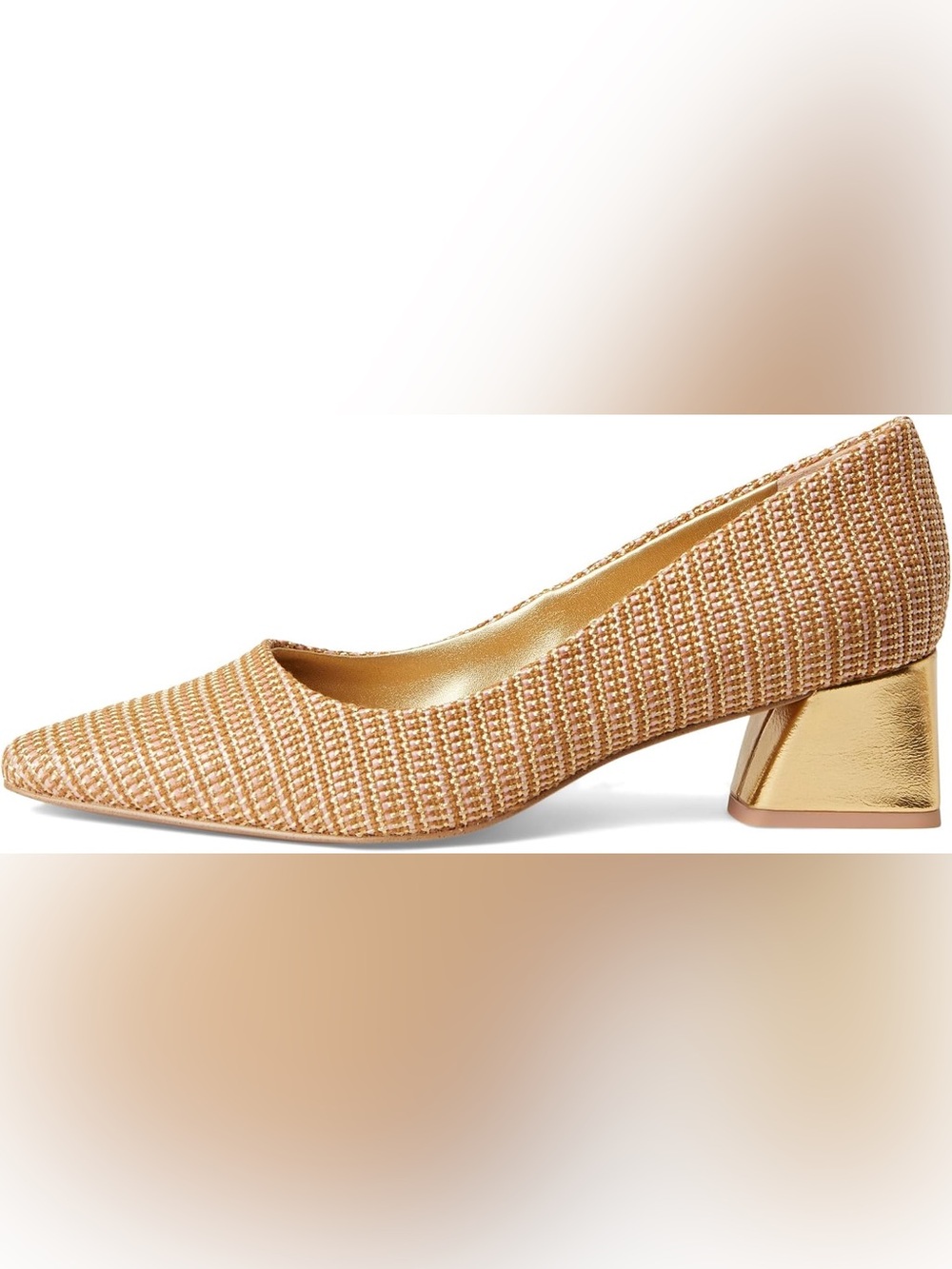 Franco Sarto Women’s Pink Tan Gold Metallic Block Heel Pumps - Picture 7 of 7